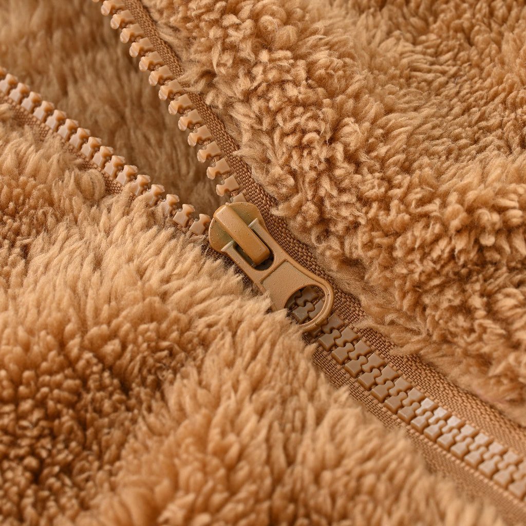 Girls Brown Fleece Front Zipper Sleeveless Winter Jacket Coats & Jackets
