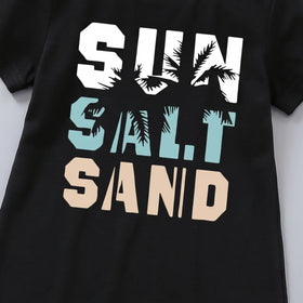 Girls Black Typographic Print Short Sleeve T-Shirt Dress Casual Dresses