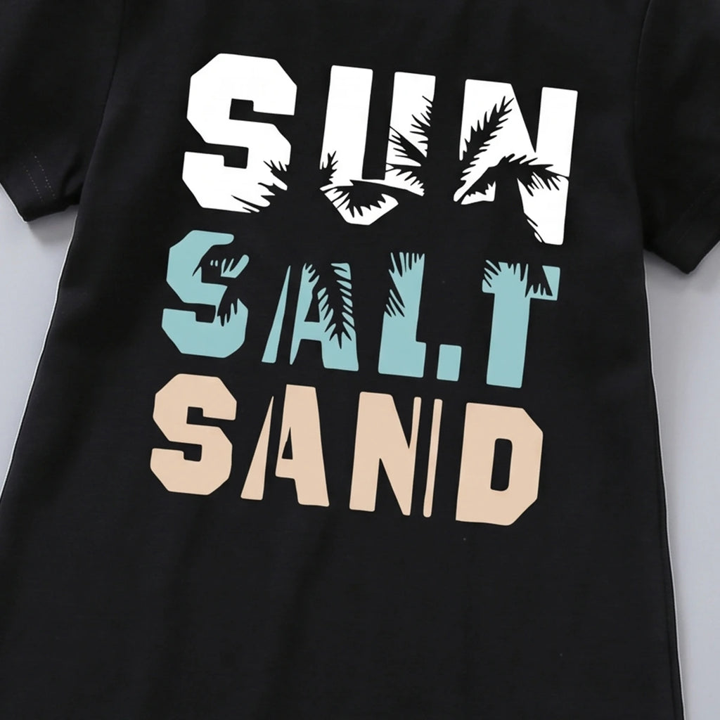 Girls Black Typographic Print Short Sleeve T-Shirt Dress Casual Dresses