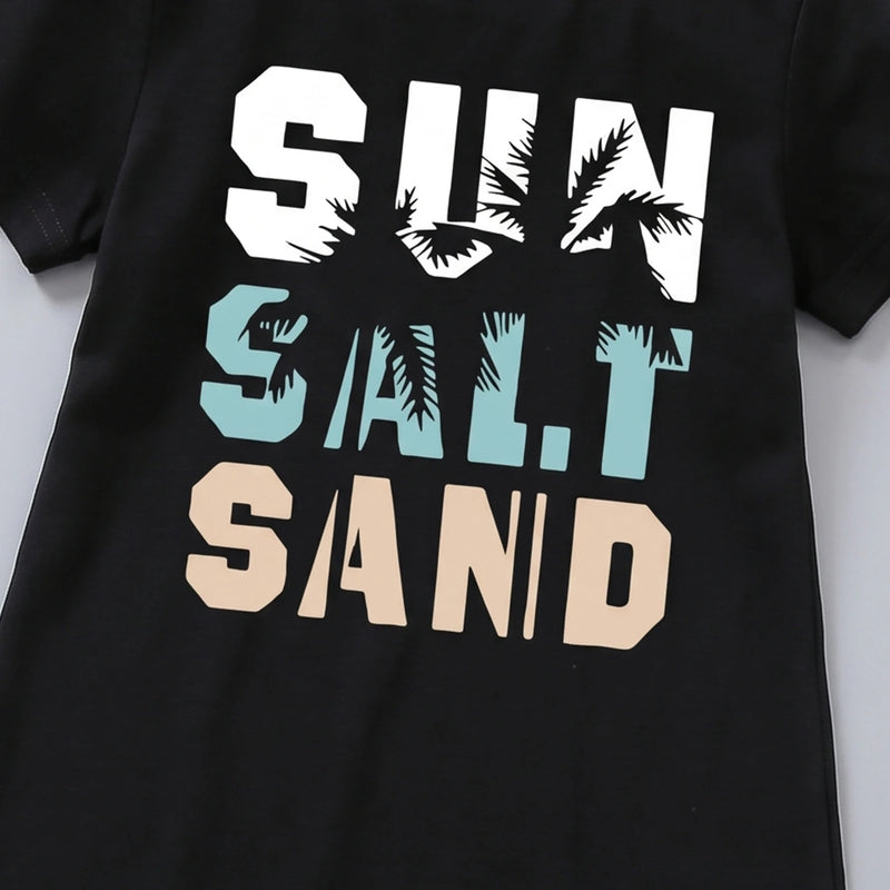 Girls Black Typographic Print Short Sleeve T-Shirt Dress Casual Dresses