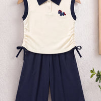 Girls Sleeveless Polo Top With Navy Blue Pants Sets 2 pc. Sets