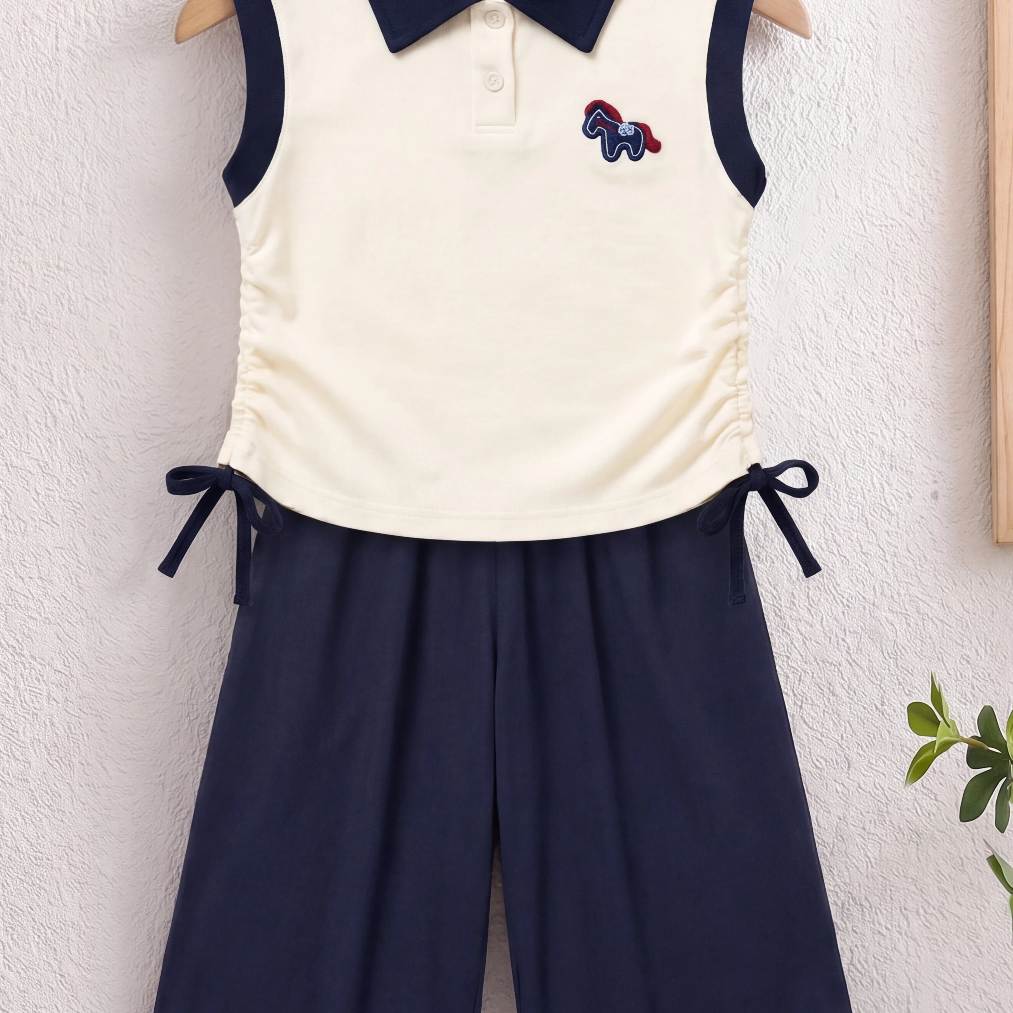 Girls Sleeveless Polo Top With Navy Blue Pants Sets 2 pc. Sets