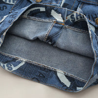 Boys White Abstract Printed Denim Jacket With T-Shirt & Jogger Sets Sets