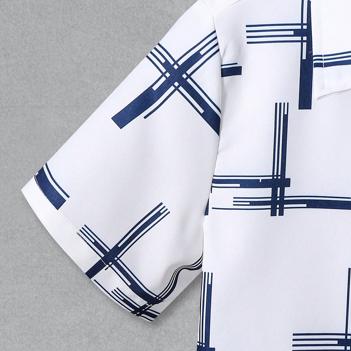 Boys White Abstract Print Short Sleeve Shirt With Pants Set 2 pc. Sets