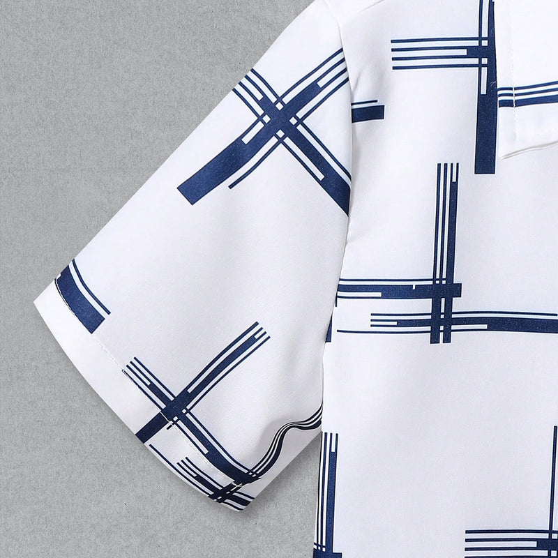 Boys White Abstract Print Short Sleeve Shirt With Pants Set 2 pc. Sets