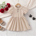 Girls Khaki Embroidered Short Sleeve Fit And Flare Dress Casual Dresses Khaki 2-3 Y