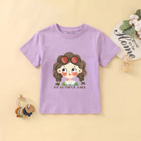 Girls Purple Short Sleeve Girl Graphic Print T-Shirt Tshirts Purple 1-2 Y