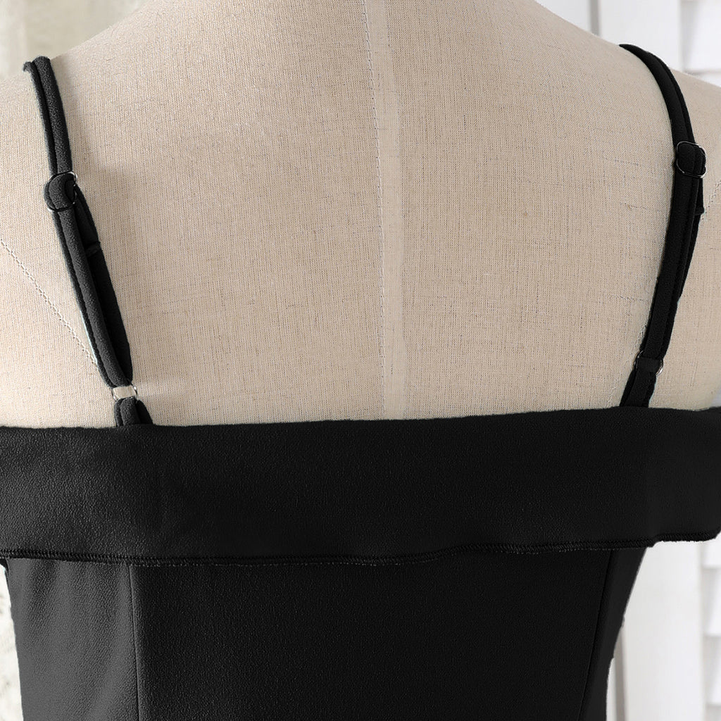 Girls Black Off Shoulder Spaghetti Strap Gown Party Dresses