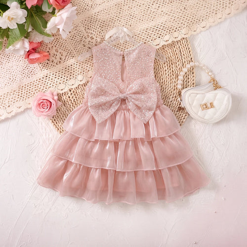Girls Light Pink Sequins Embellished Layered Party Dress Party Dresses