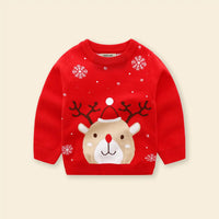 Boys Red Sweater With Cute Reindeer and Snowflake Design Sweaters & Cardigans