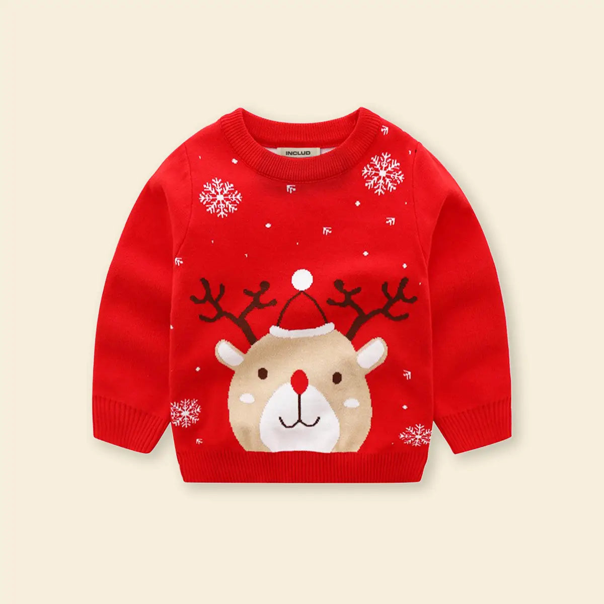 Boys Red Sweater With Cute Reindeer and Snowflake Design Sweaters & Cardigans