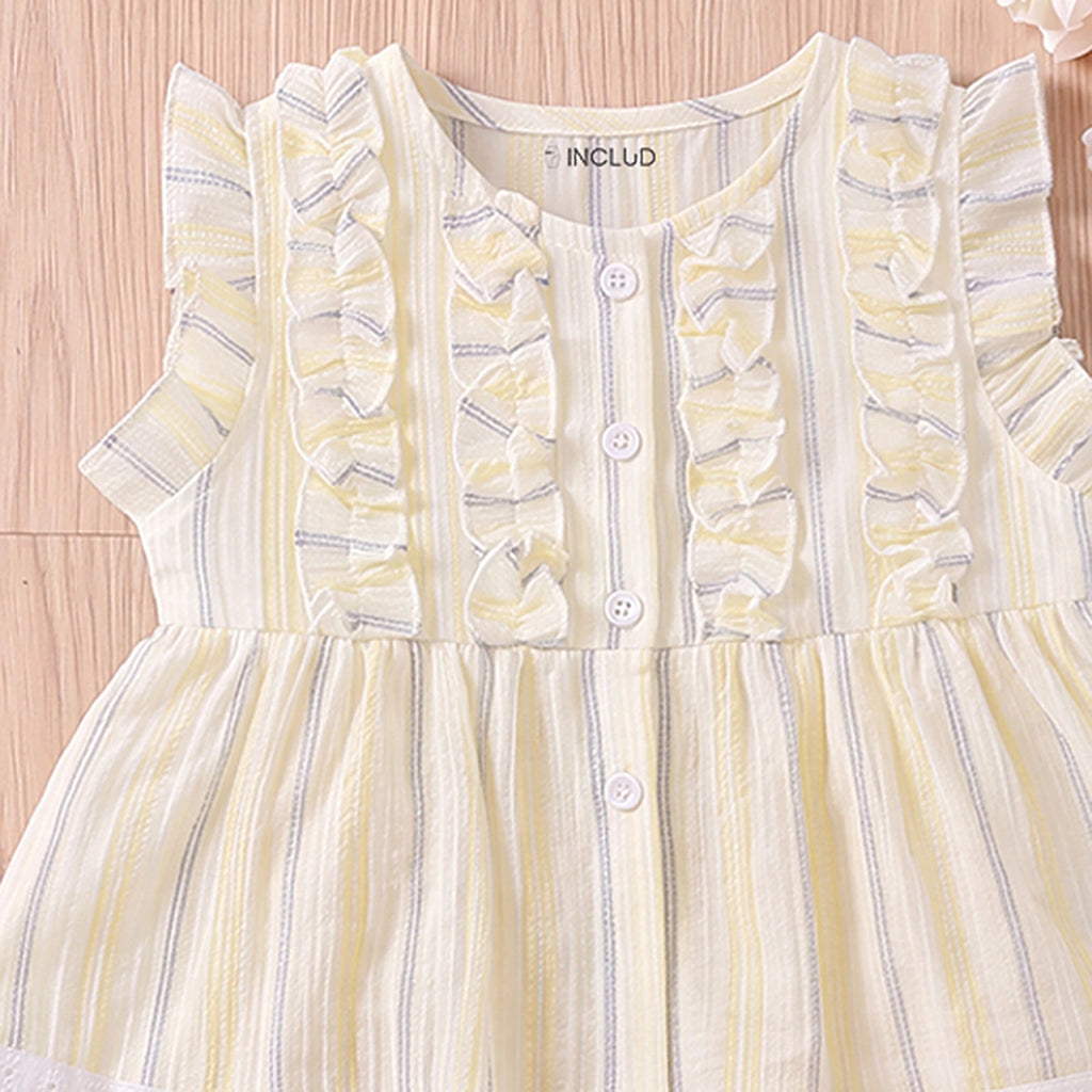 Girls Light Yellow Striped Ruffle Top With Capri Sets 2 pc. Sets
