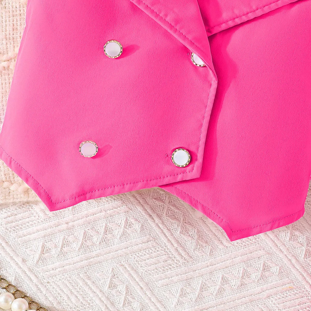 Girls Fuchsia Sleeveless Blazer Top With Pleated Flared Pant Co-ord Sets Sets