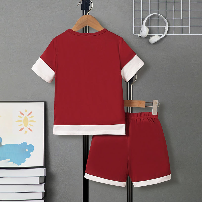 Boys Red Short Sleeve Round Neck T-Shirt With Elasticated Shorts Set Sets