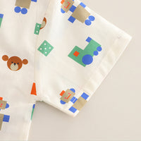 Boys Printed Shirt With Green Neck Tie And Shorts Set 3 pc. Sets