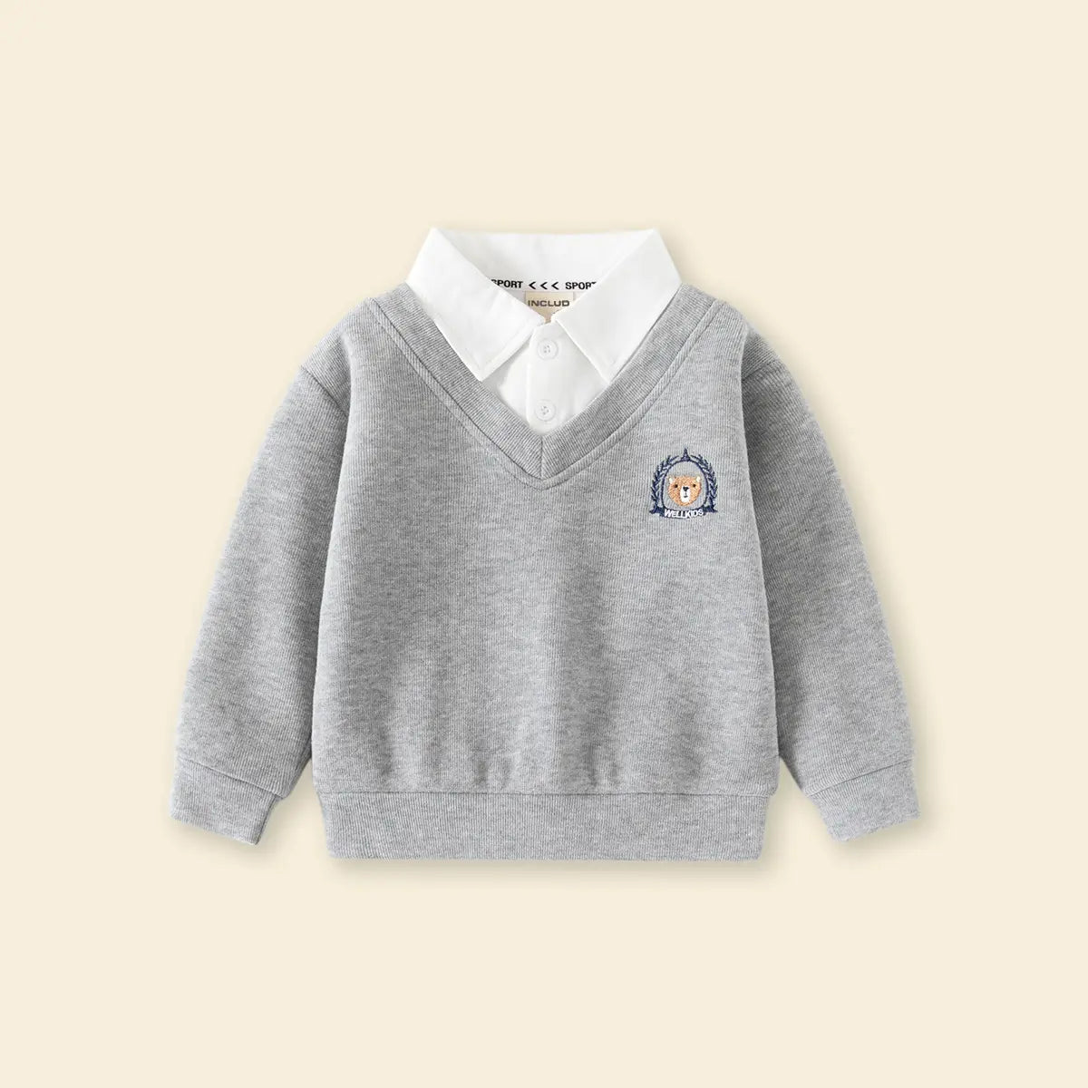 Boys Grey Long Sleeves Sweater With Shirt Collar Sweaters & Cardigans