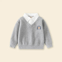 Boys Grey Long Sleeves Sweater With Shirt Collar Sweaters & Cardigans