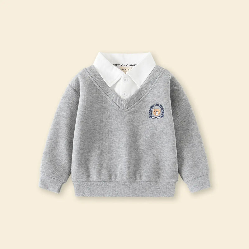 Boys Grey Long Sleeves Sweater With Shirt Collar Sweaters & Cardigans
