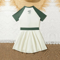 Girls Off White Colorblocked Fit & Flare Swim Dress Beachwear