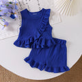 Girls Blue Textured Sleeveless Ruffle Top With Shorts Sets 2 pc. Sets Blue 2-3 Y