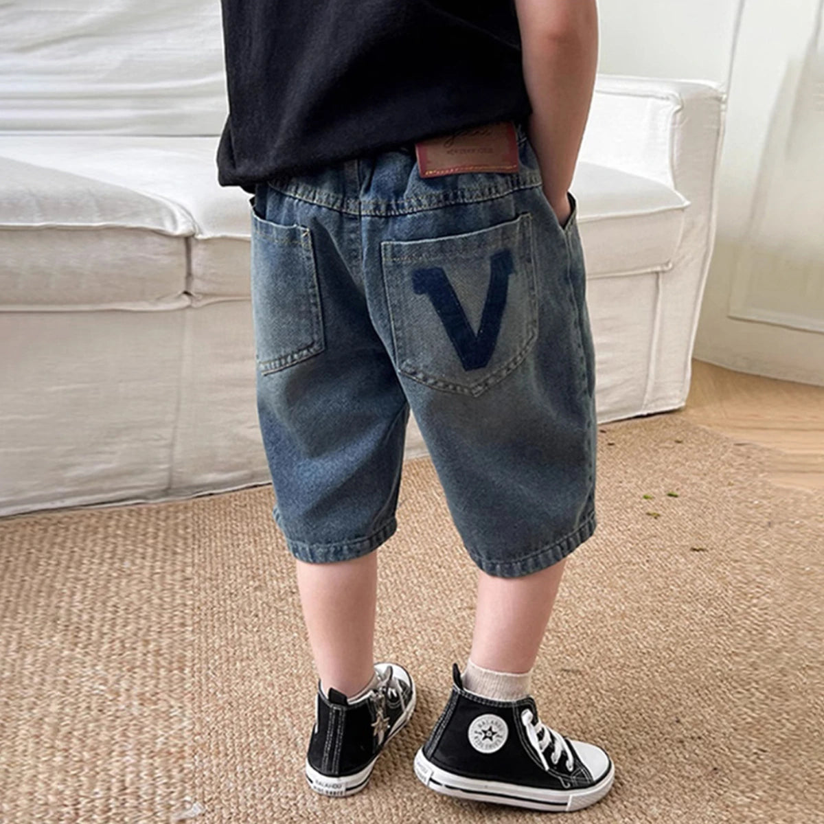 Boys Light Blue Elasticated Waist Denim Shorts with Applique Patch Shorts