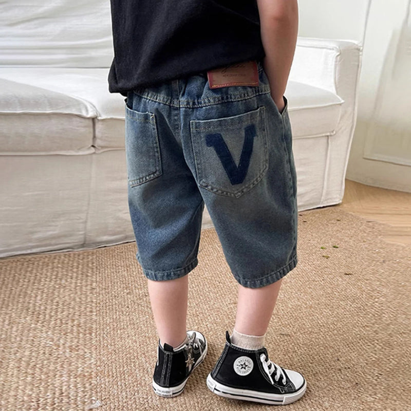 Boys Light Blue Elasticated Waist Denim Shorts with Applique Patch Shorts