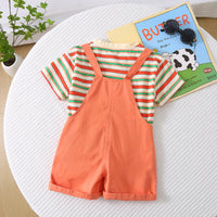 Boys Orange Striped T-shirt with Puppy Patch Dungaree Set Sets