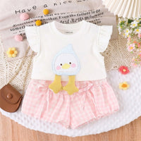 Girls White Duck Applique Top With Checked Shorts Sets Sets White 1-2 Y