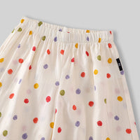 Girls Off-White Multicolour Polka Dot Printed Tiered Top With Pants Sets Sets