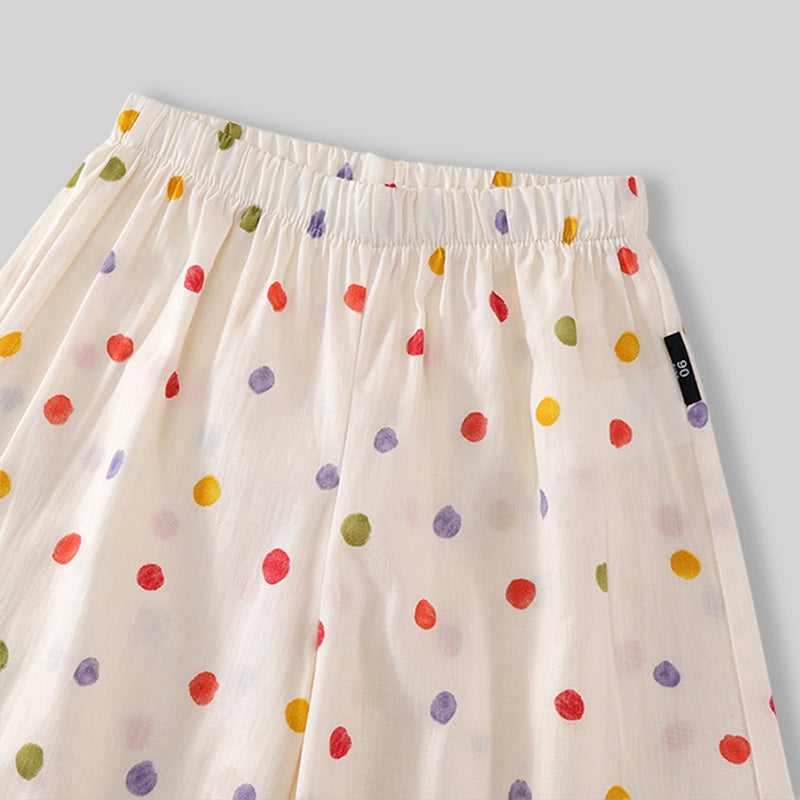 Girls Off-White Multicolour Polka Dot Printed Tiered Top With Pants Sets Sets
