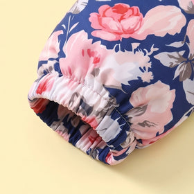 Girls Navy Blue Floral Print Long Sleeve Hooded Jacket Coats & Jackets