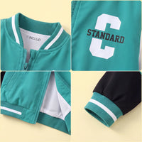 Boys Green Printed Front Open Varsity Bomber Jacket Coats & Jackets