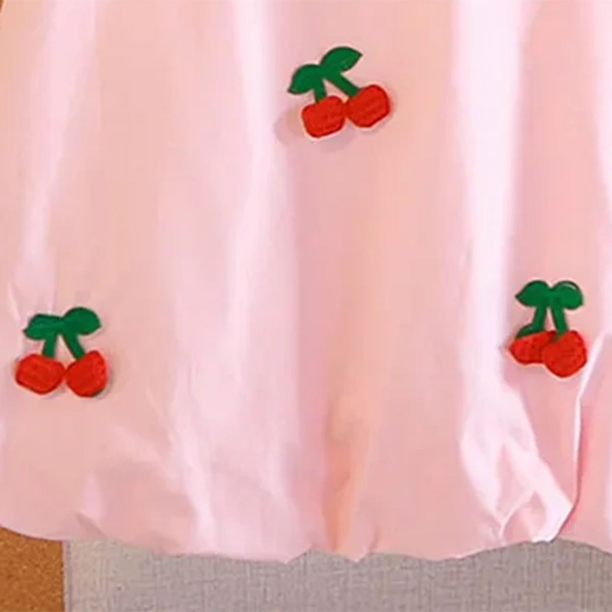 Girls Light Pink Cherry Applique Sleeveless Balloon Dress Casual Dresses