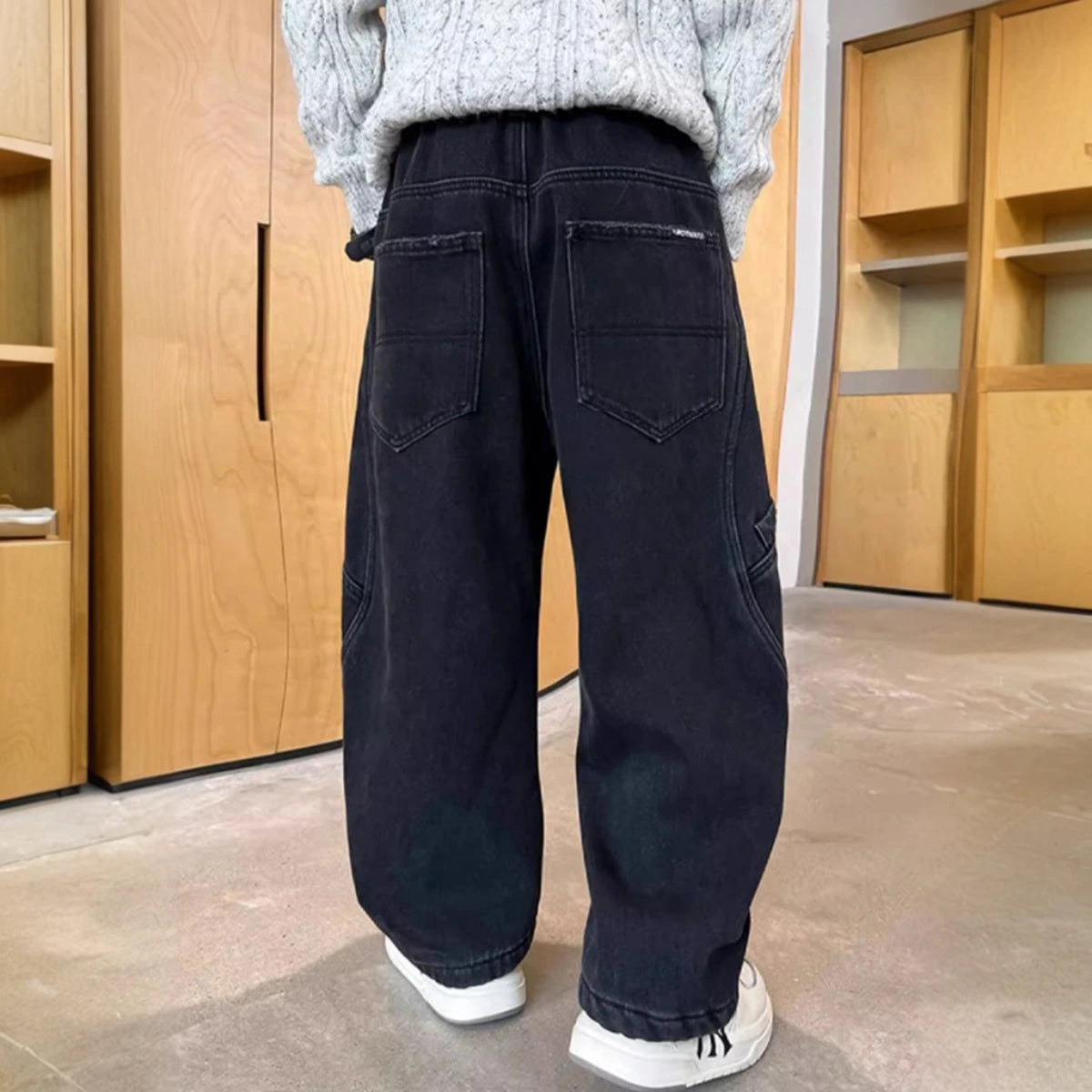 Boys Black Solid Relaxed Fit Denim Jeans Pants