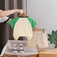 Boys Green Octopus Graphic Raglan Sleeve T-Shirt With Elasticated Shorts Sets 2 pc. Sets