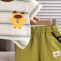 Boys Green Bear Striped Short Sleeve T-Shirt With Elasticated Shorts Sets Sets