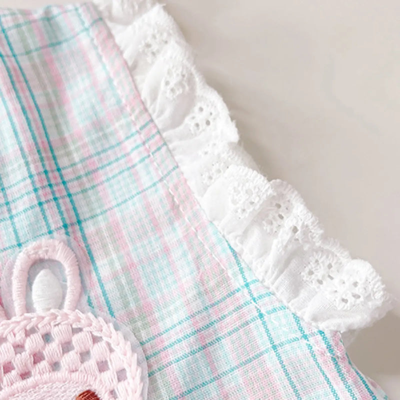 Girls Light Blue Checked Sleeveless Top With Shorts Sets Sets