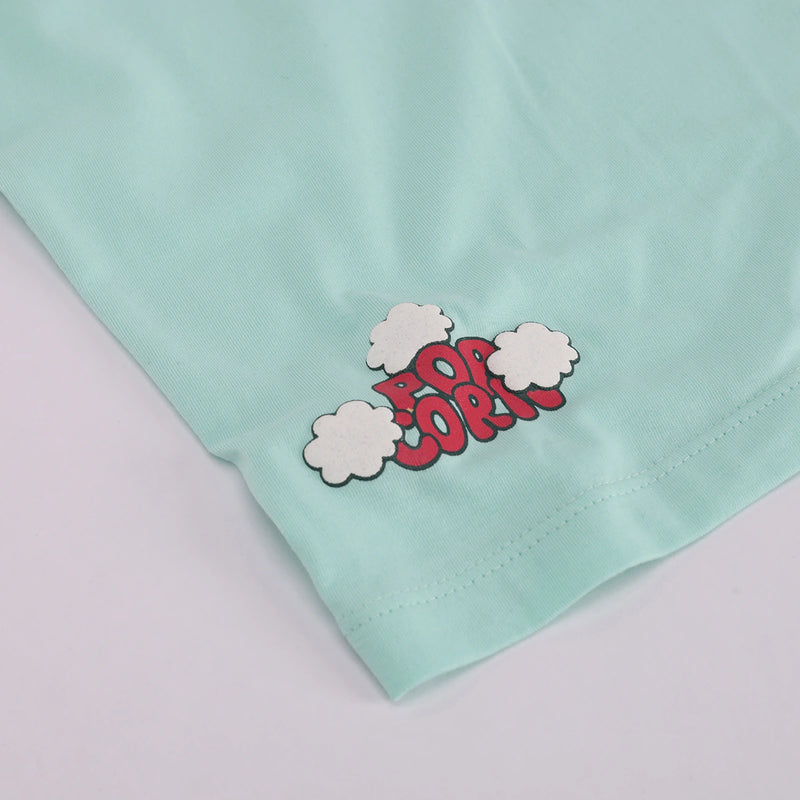 Boys Green Popcorn Graphic Polo T-shirt With Drawstring Shorts Sets Sets