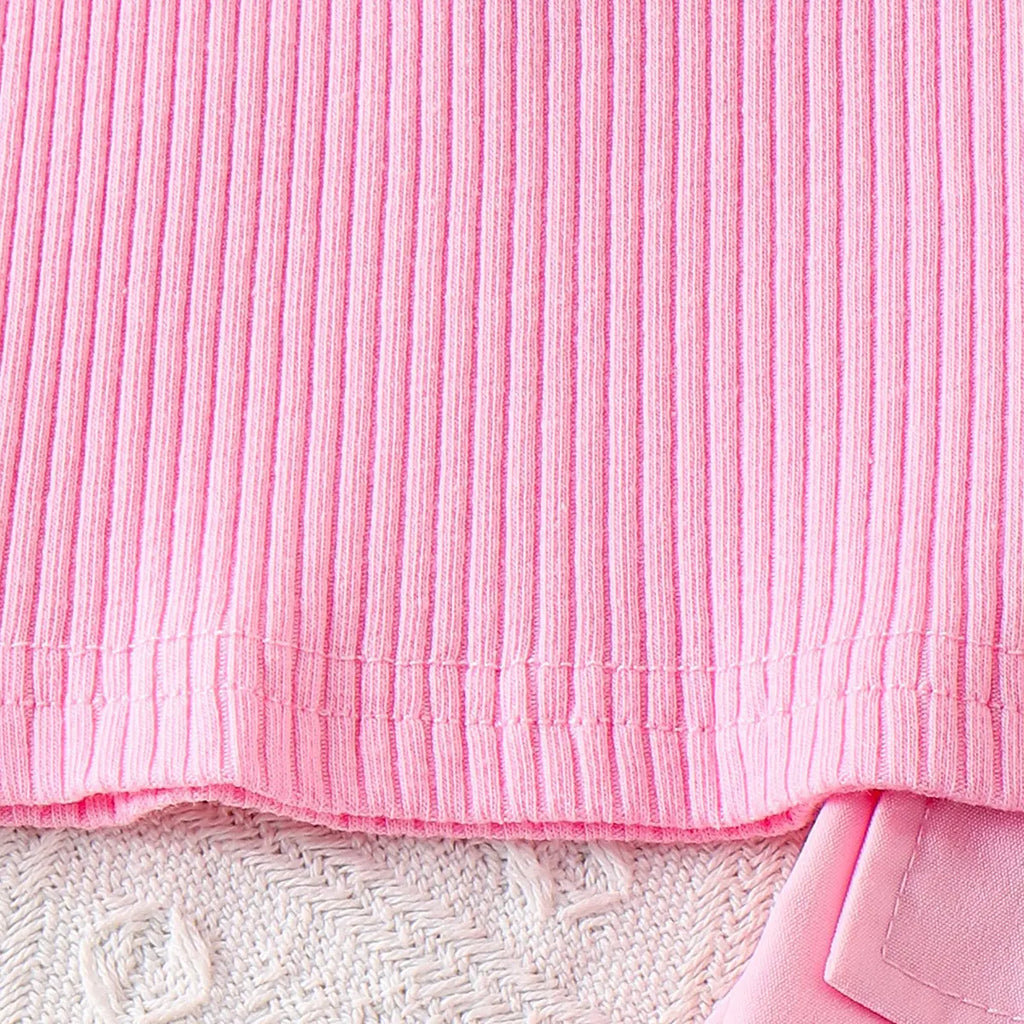 Girls Light Pink Ribbed Polo Top With Shorts Sets 2 pc. Sets