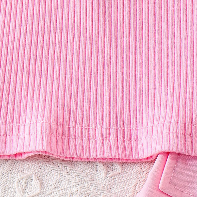 Girls Light Pink Ribbed Polo Top With Shorts Sets 2 pc. Sets