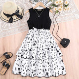 Girls Sleeveless Floral Print Fit & Flare Dress