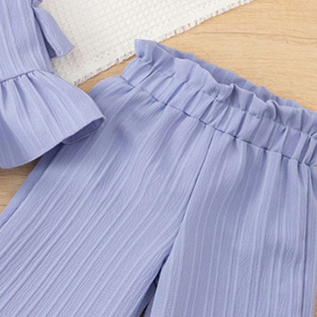 Girls Purple Self Stripes Sleeveless Peplum Top With Pants Co-ord Sets Sets