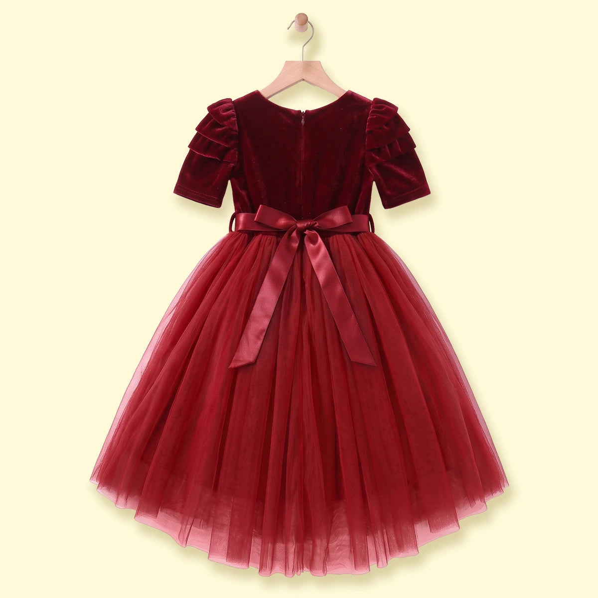 Girls Maroon Puff Sleeve High-Low Party Dress Party Dresses