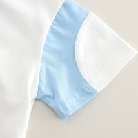 Boys Sky Blue Cat Applique Color-blocked Polo T-Shirt With Shorts Set 2 pc. Sets