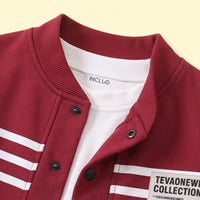 Boys Red Striped Jacket With Denim Pants Sets Sets