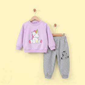 Girls Lavender Unicorn Print Sweatshirt With Pants Sets 2 pc. Sets Lavender 1-2 Y