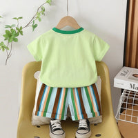 Boys Green Pizza Print Short Sleeve T-Shirt With Striped Shorts Sets 2 pc. Sets