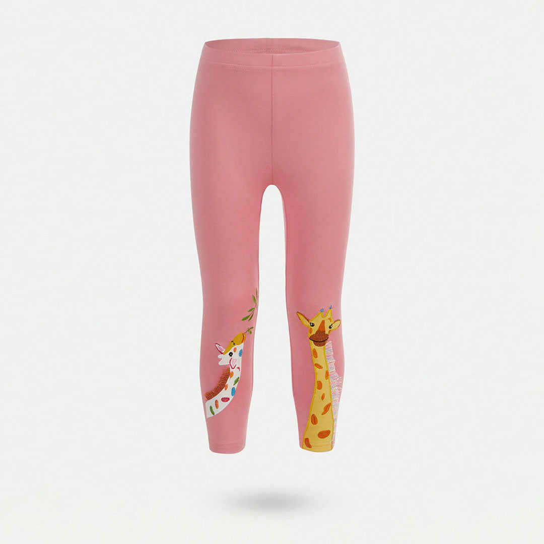Girls Pink Giraffe Embroidered Leggings Leggings & Tights Pink 3-4 Y