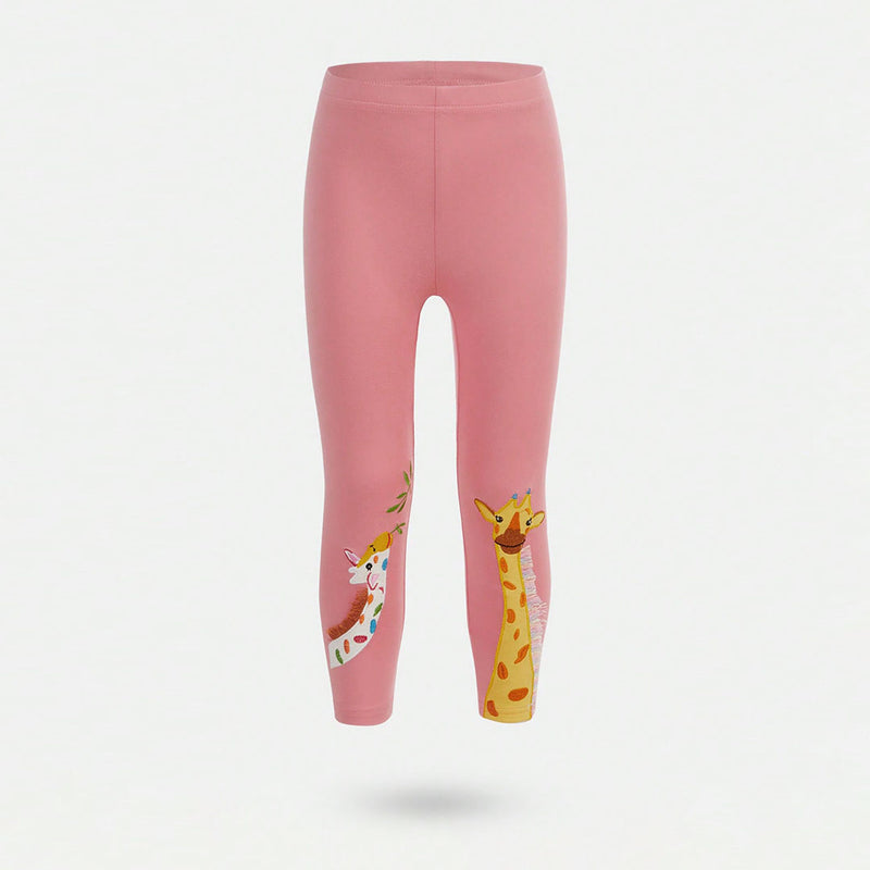 Girls Pink Giraffe Embroidered Leggings Leggings & Tights Pink 3-4 Y