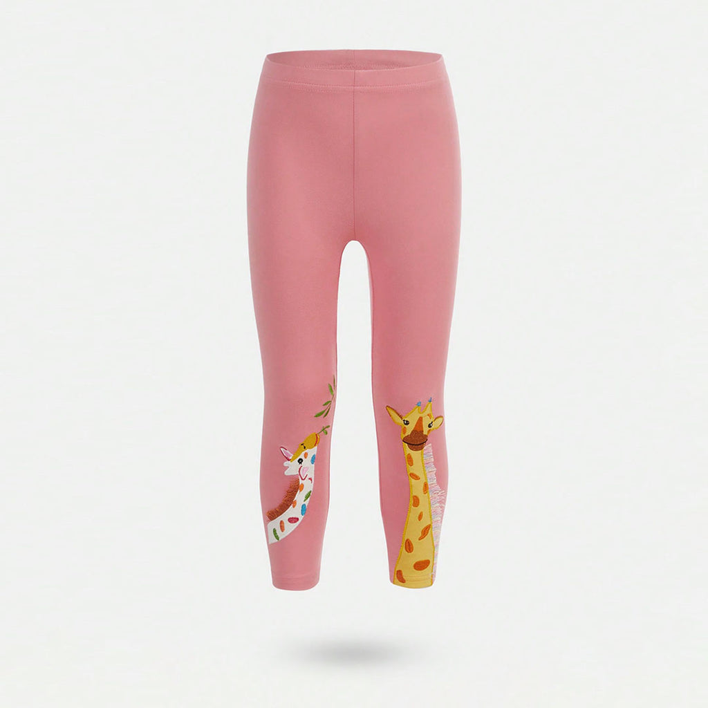 Girls Pink Giraffe Embroidered Leggings Leggings & Tights Pink 3-4 Y